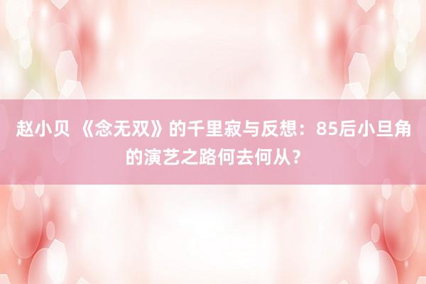 赵小贝 《念无双》的千里寂与反想：85后小旦角的演艺之路何去何从？