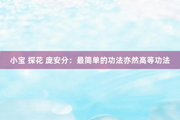 小宝 探花 庞安分：最简单的功法亦然高等功法