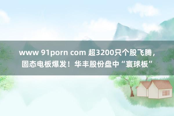 www 91porn com 超3200只个股飞腾，固态电板爆发！华丰股份盘中“寰球板”